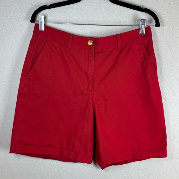 Lauren Ralph Lauren‎ Red Long Shorts Gold Button 100% Cotton Size 8 - Picture 1 of 7
